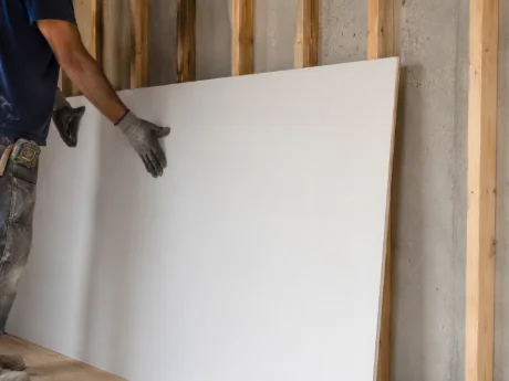 PVC drywall sheet getting installed in a residential home